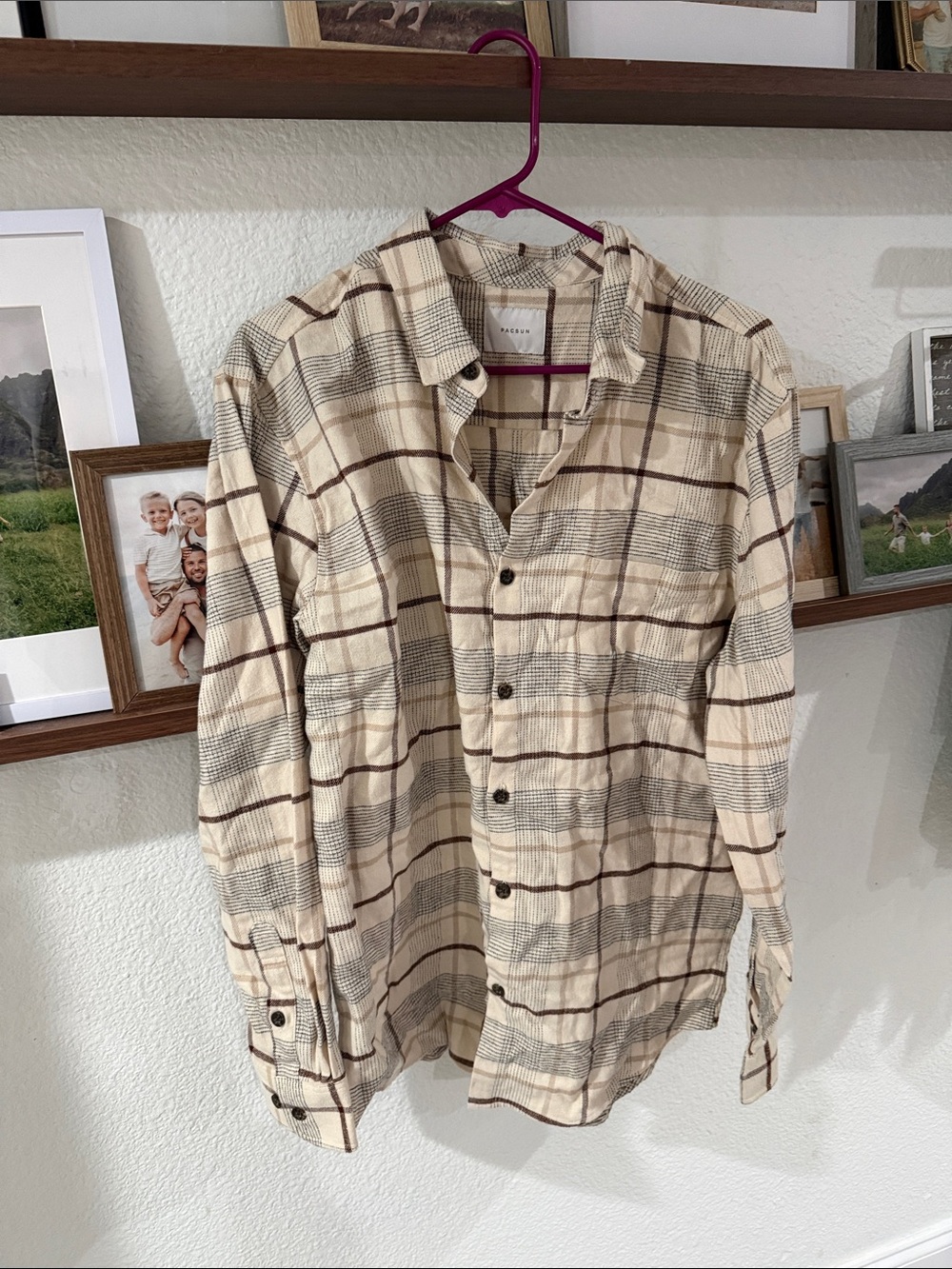 PacSun Beige Plaid Lightweight Shirt Jacket